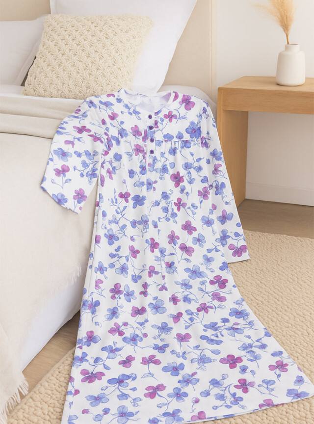 Maison-solfin - Chemise de nuit femme imprimée en coton bleuet – 5