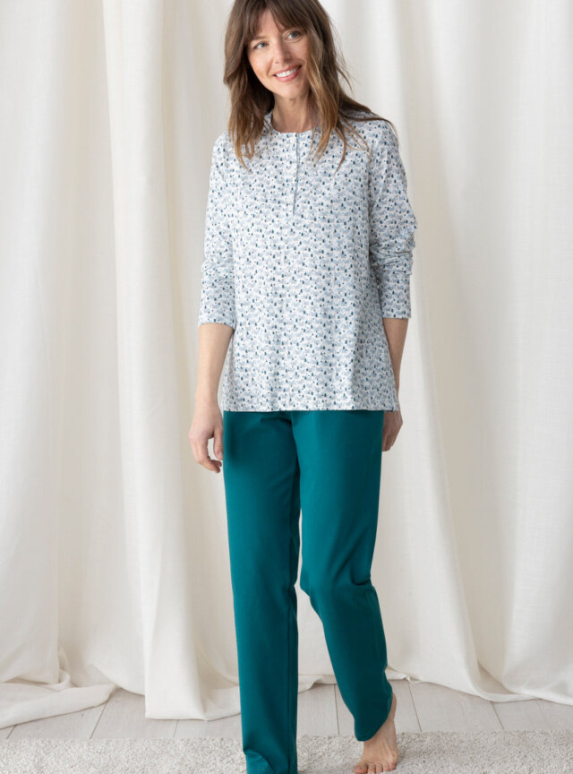 MAISON SOLFIN - Pyjama femme en maille jersey sapins verts