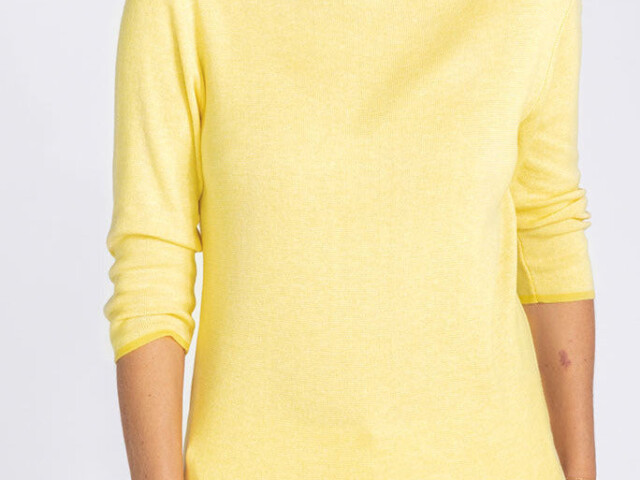 7267 jaune citron 5 Maison Solfin - Pull femme en coton col rond jaune – 52