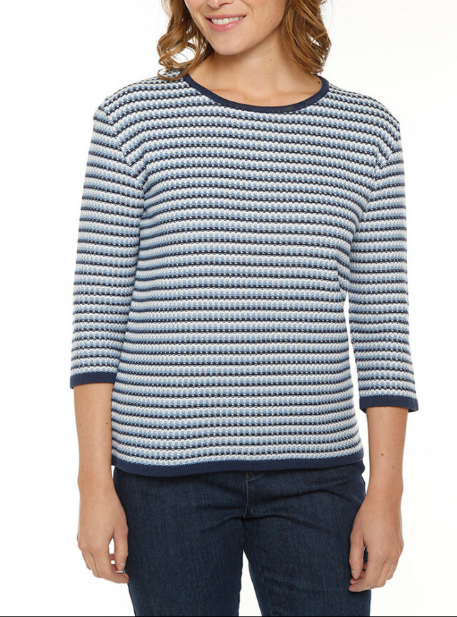 Pull femme tricolore rayé bleu par la marque MAISON SOLFIN MAISON SOLFIN - Pull femme tricolore rayé bleu