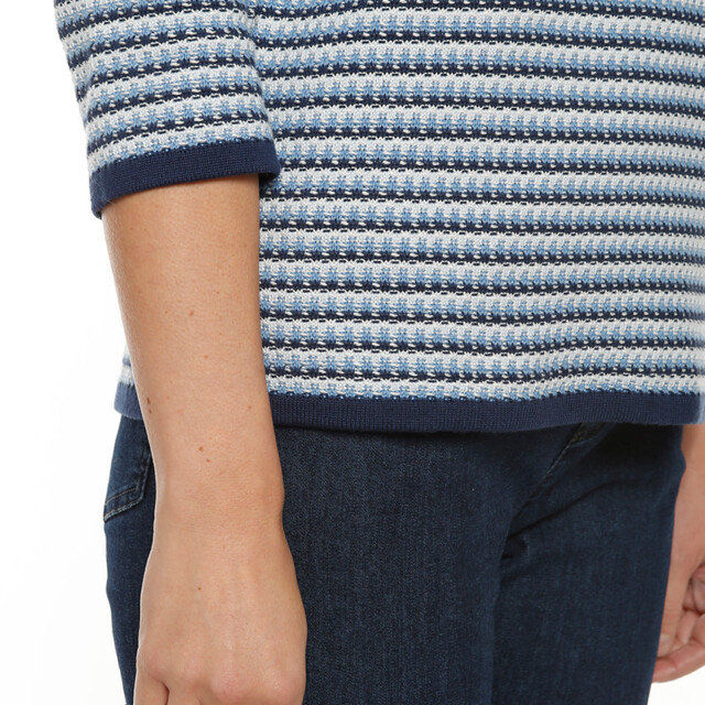 Maison Solfin - Pull femme tricolore rayé bleu – 50