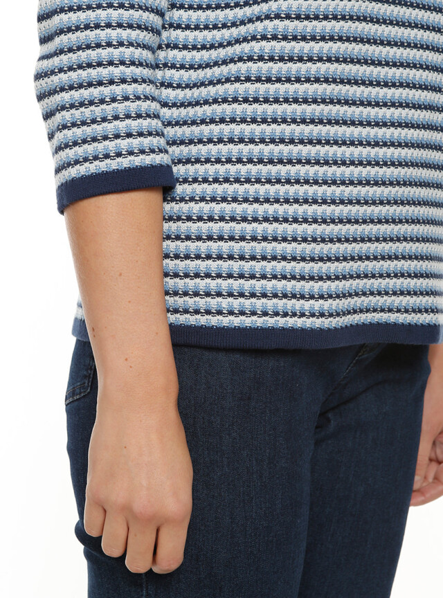 Maison Solfin - Pull femme tricolore rayé bleu – 50
