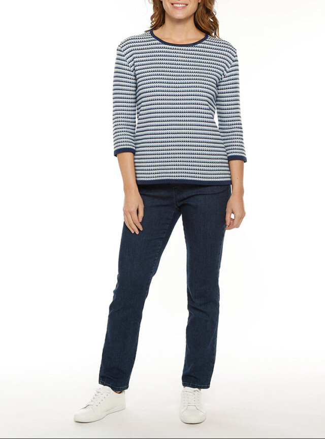 Maison Solfin - Pull femme tricolore rayé bleu – 50