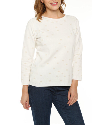 MAISON SOLFIN - Pull femme à pois beige lin en coton