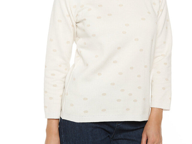 7272 BGN 1 pull pois femme coton beige lin Maison-solfin - Pull femme à pois beige lin en coton – 44
