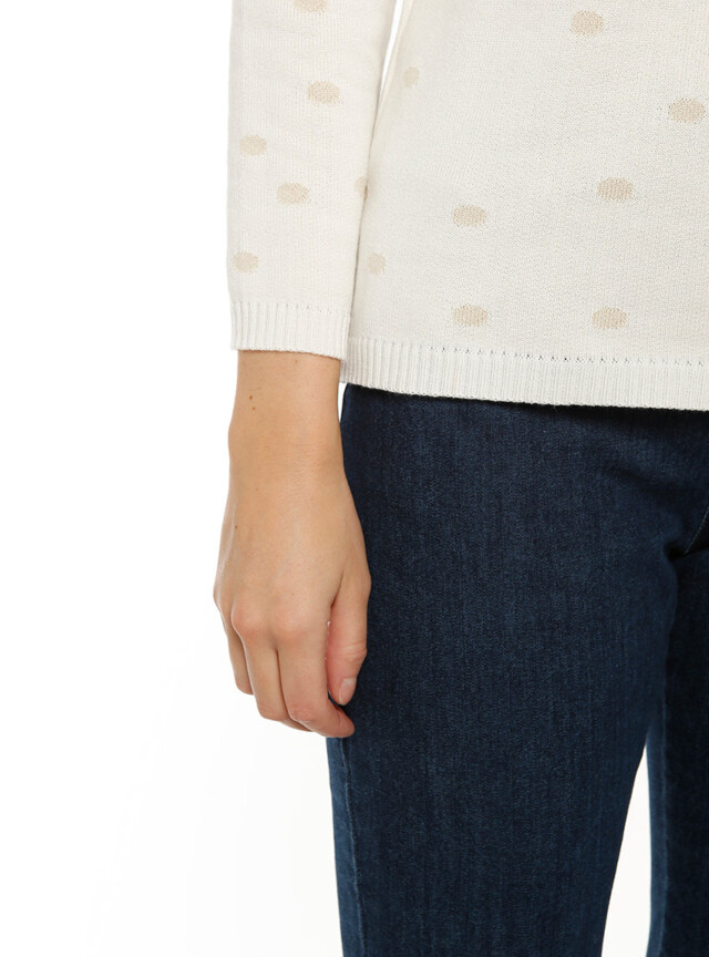 Maison-solfin - Pull femme à pois beige lin en coton – 44