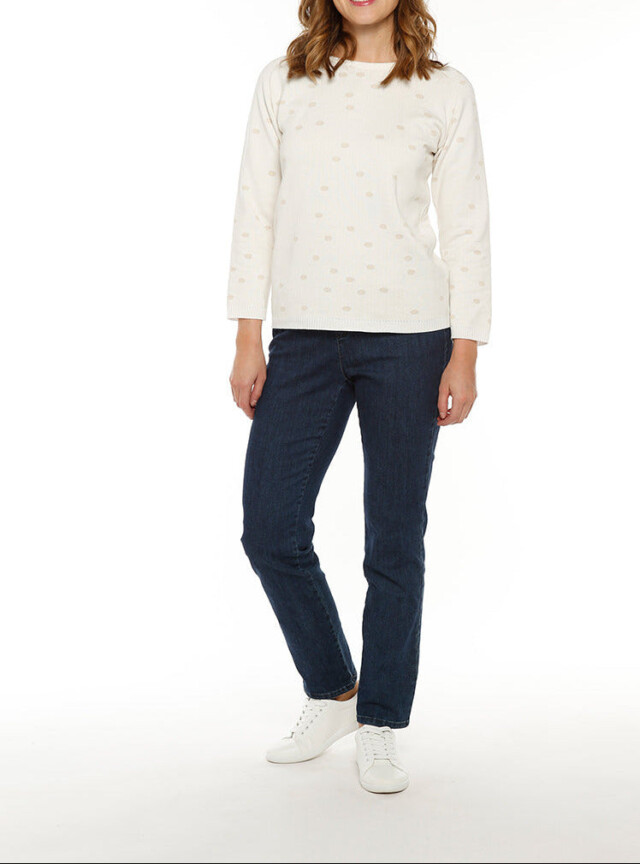 Maison-solfin - Pull femme à pois beige lin en coton – 44