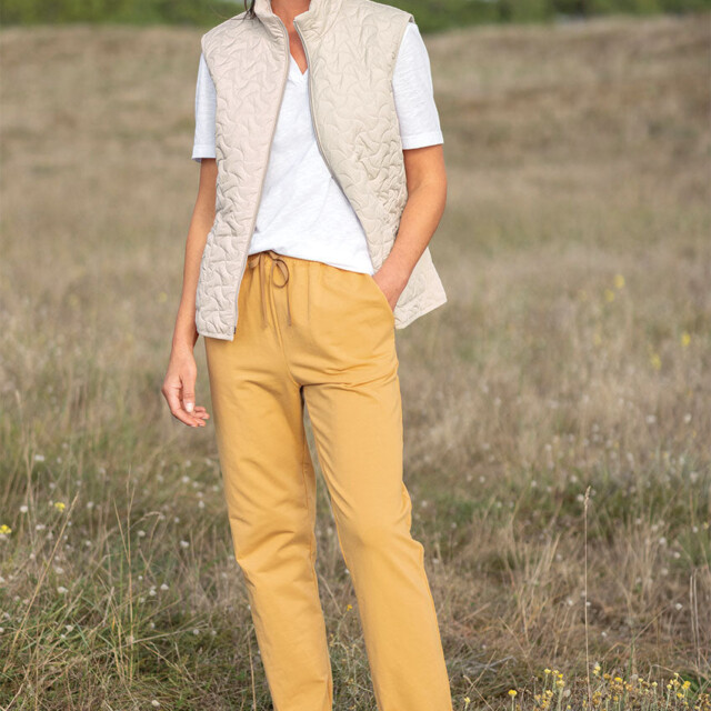 Maison Solfin - Pantalon femme molleton coton jaune miel – 52