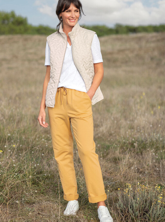 Maison Solfin - Pantalon femme molleton coton jaune miel – 52