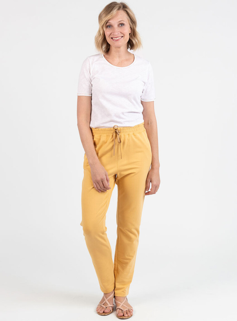 Maison Solfin - Pantalon femme molleton coton jaune miel – 52