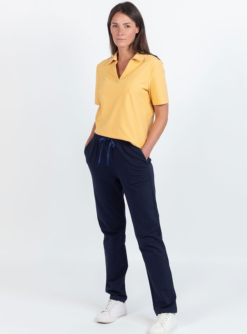 7276 MAR 3 pantalon femme coton bleu marine Maison-solfin - Pantalon femme molleton coton bleu marine – 52