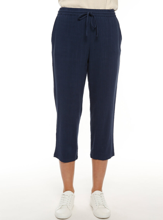 Maison-solfin - Pantacourt fluide femme en lin bleu marine – 52