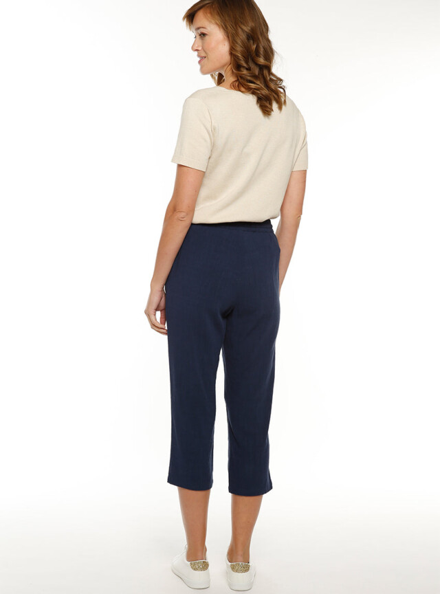 Maison-solfin - Pantacourt fluide femme en lin bleu marine – 52