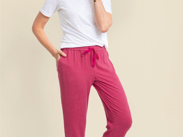 7278 RMT 1 pantacourt femme lin rose magenta Maison-solfin - Pantacourt fluide femme en lin rose magenta – 50