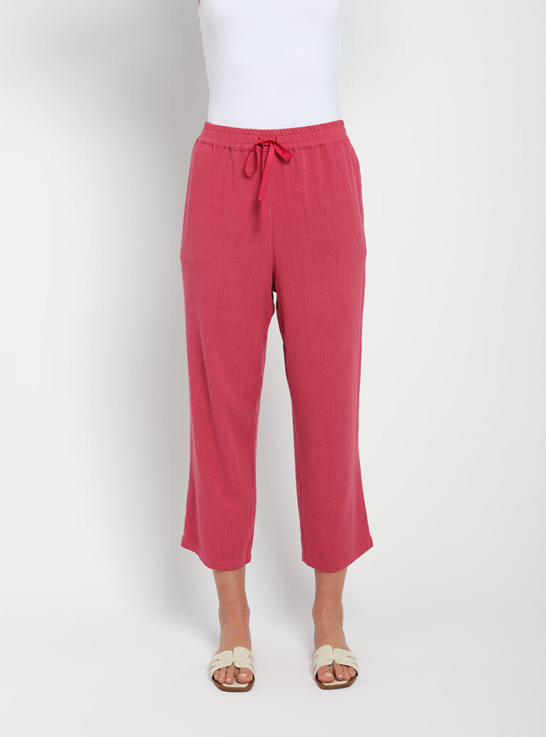Maison-solfin - Pantacourt fluide femme en lin rose magenta – 50