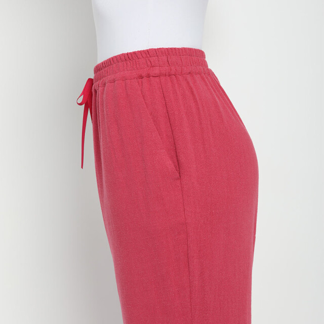 Maison-solfin - Pantacourt fluide femme en lin rose magenta – 50