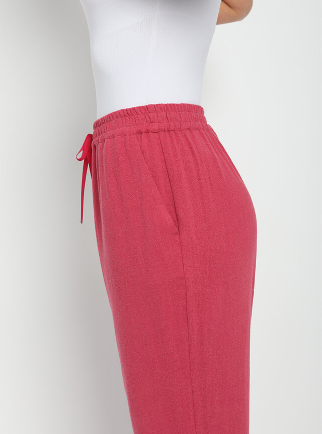 Maison-solfin - Pantacourt fluide femme en lin rose magenta – 50