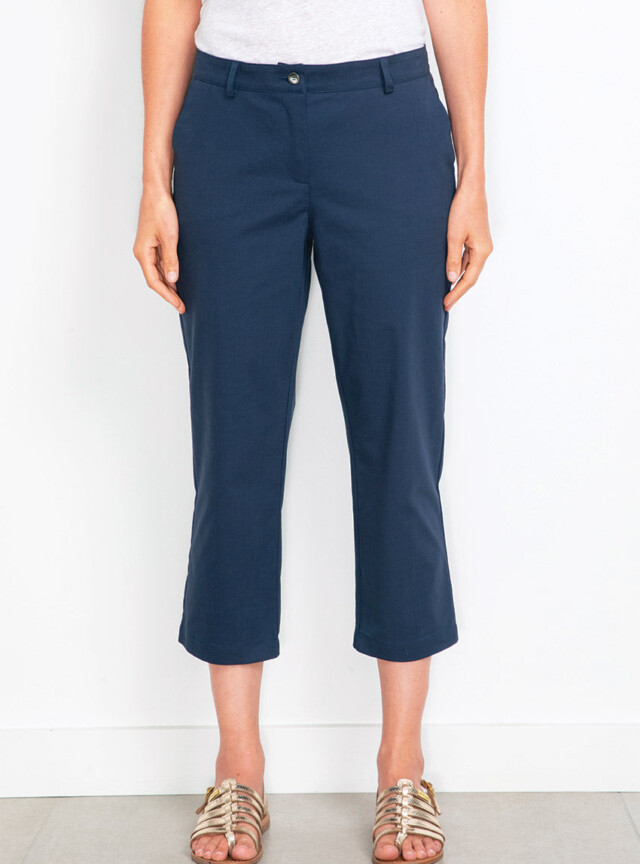 Maison Solfin - Pantacourt chino femme en coton bleu marine – 52