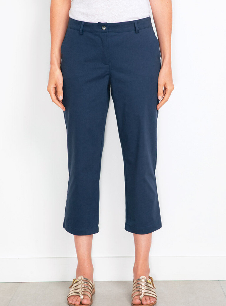 Maison Solfin - Pantacourt chino femme en coton bleu marine – 52