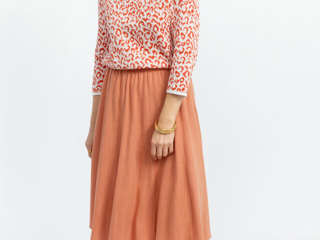 7285 ORT 1 jupe panneaux femme lin orange terracota Maison-solfin - Jupe à panneaux femme orange terracotta – 50