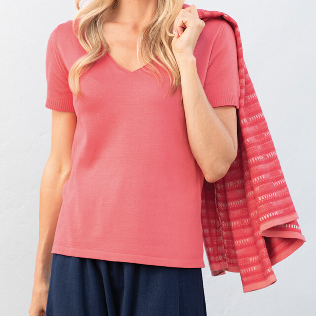 Maison Solfin - Pull femme manches courtes en coton Rose – 52
