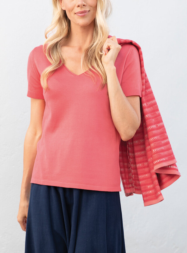 Maison Solfin - Pull femme manches courtes en coton Rose – 52