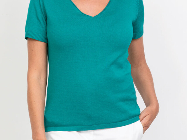 Maison Solfin - Pull femme manches courtes en coton Vert Emeraude – 52