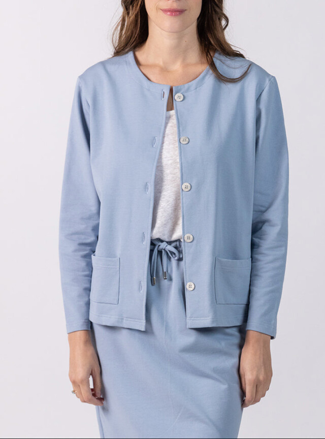 Veste femme en molleton coton bleu clair par la marque MAISON SOLFIN MAISON SOLFIN - Veste femme en molleton coton bleu clair