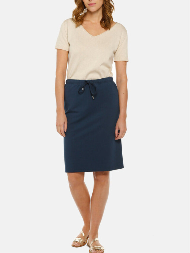 Jupe midi bleu marine en coton par la marque MAISON SOLFIN MAISON SOLFIN - Jupe midi bleu marine en coton