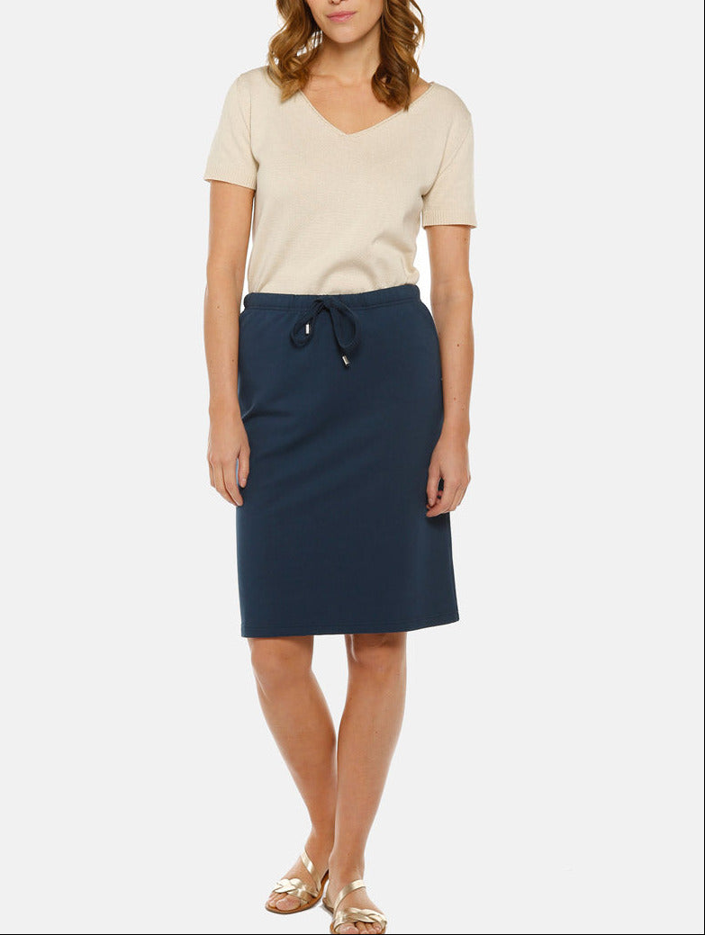 7298 MAR 1 Maison Solfin - Jupe midi bleu marine en coton – 40