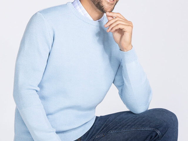 7299 BCN 1 pull homme col rond laine bleu ciel chine Maison Solfin - Pull col rond homme en laine bleu ciel – 6