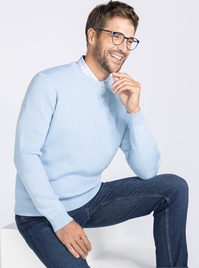 Pull col rond homme en laine bleu ciel par la marque MAISON SOLFIN MAISON SOLFIN - Pull col rond homme en laine bleu ciel