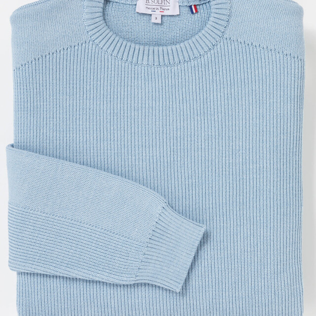 Maison Solfin - Pull col rond homme en laine bleu ciel – 6