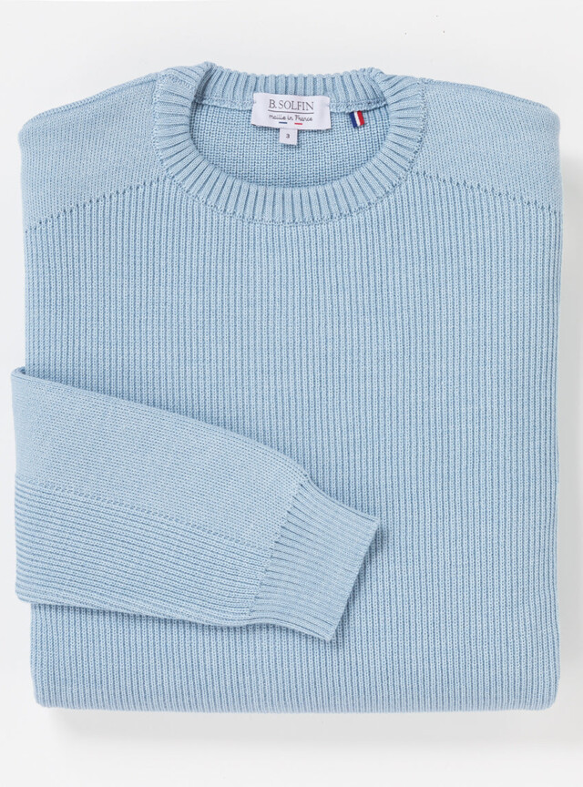Maison Solfin - Pull col rond homme en laine bleu ciel – 6