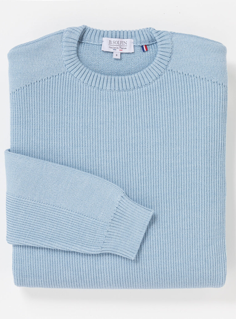 Maison Solfin - Pull col rond homme en laine bleu ciel – 6