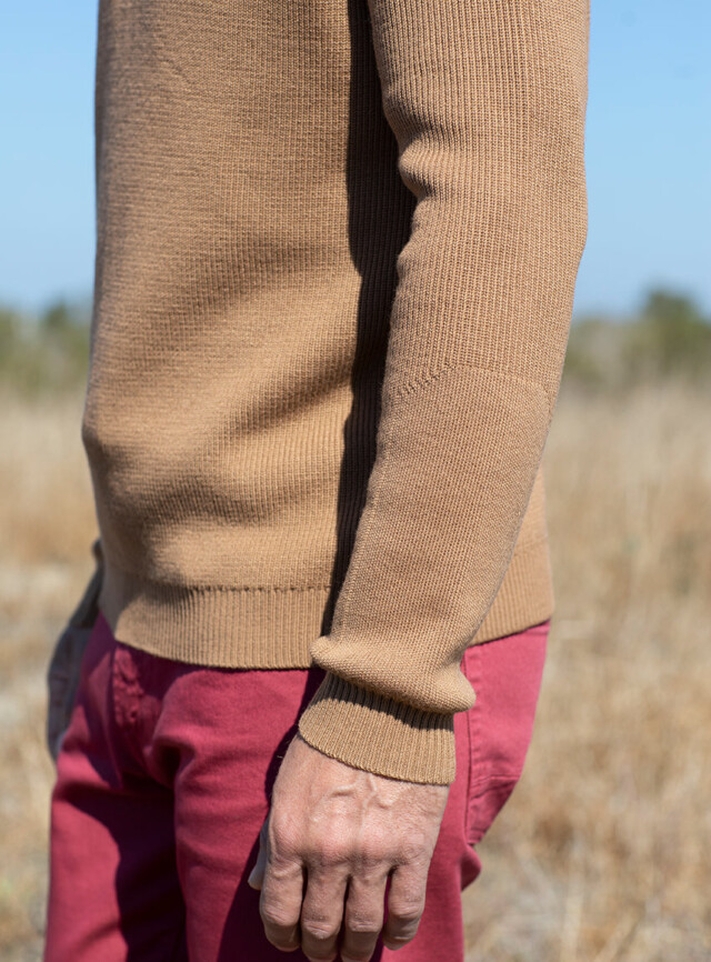 Maison Solfin - Pull homme col rond en laine beige cuivre – 6