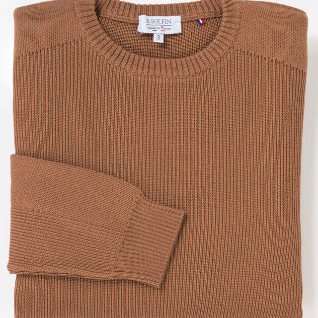 Maison Solfin - Pull homme col rond en laine beige cuivre – 6