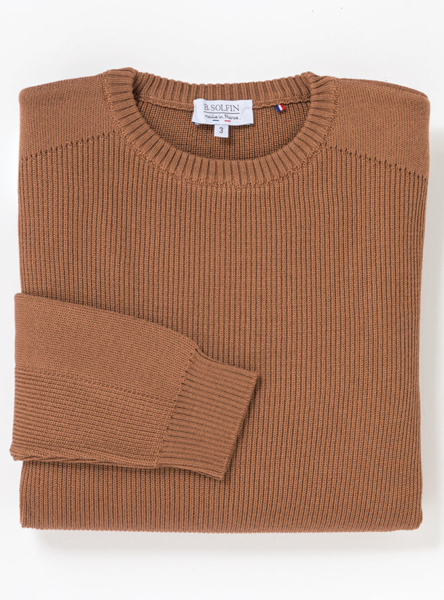 Maison Solfin - Pull homme col rond en laine beige cuivre – 6