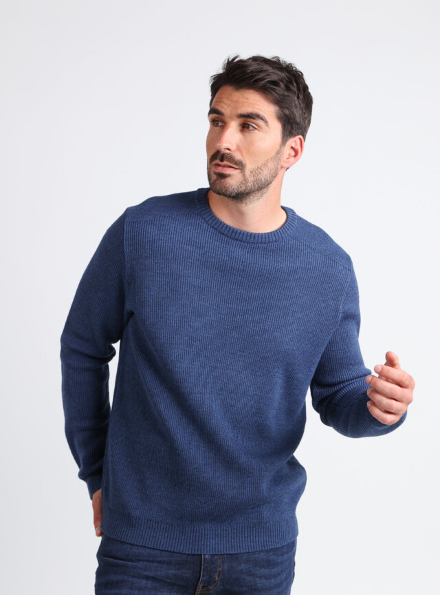 Pull homme col rond en laine bleu marine par la marque MAISON SOLFIN MAISON SOLFIN - Pull homme col rond en laine bleu marine