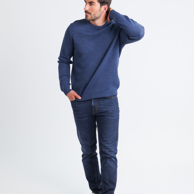 Maison Solfin - Pull homme col rond en laine bleu marine – 6