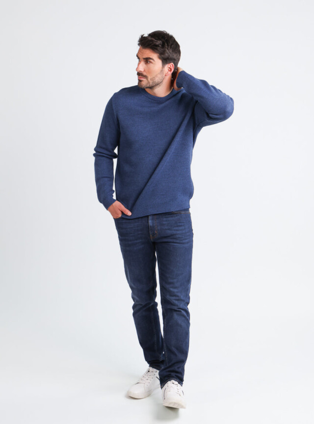 Maison Solfin - Pull homme col rond en laine bleu marine – 6