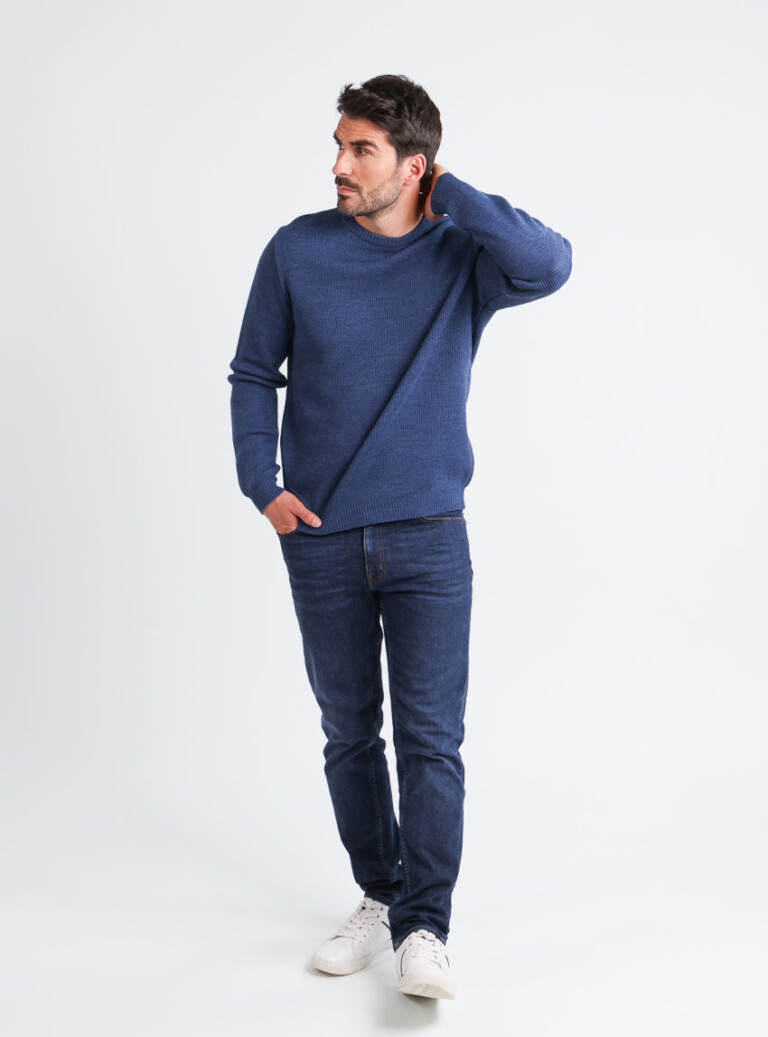 Maison Solfin - Pull homme col rond en laine bleu marine – 6