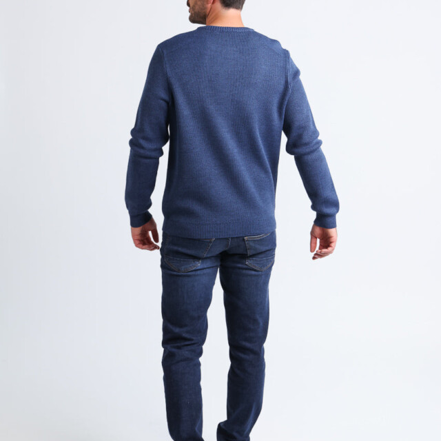 Maison Solfin - Pull homme col rond en laine bleu marine – 6