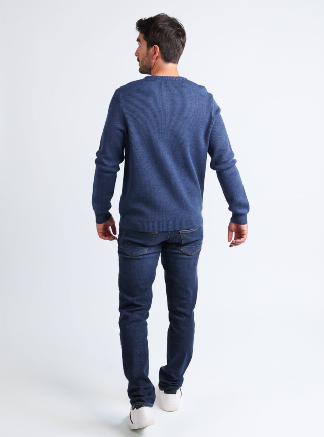 Maison Solfin - Pull homme col rond en laine bleu marine – 6