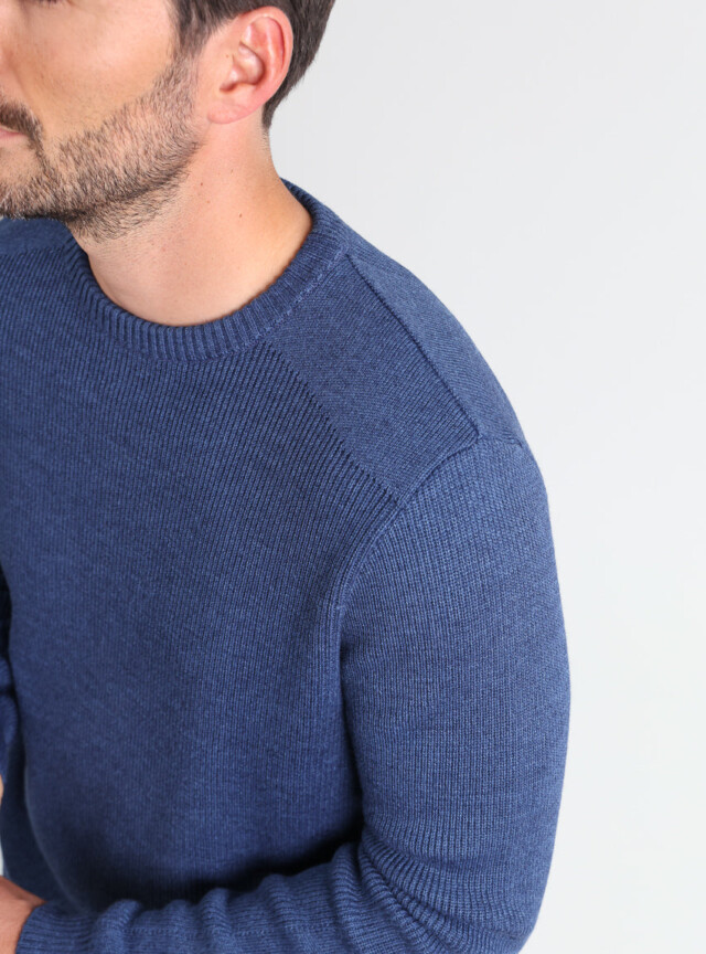 Maison Solfin - Pull homme col rond en laine bleu marine – 6