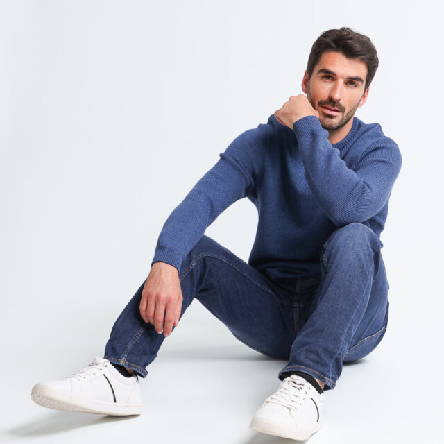 Maison Solfin - Pull homme col rond en laine bleu marine – 6