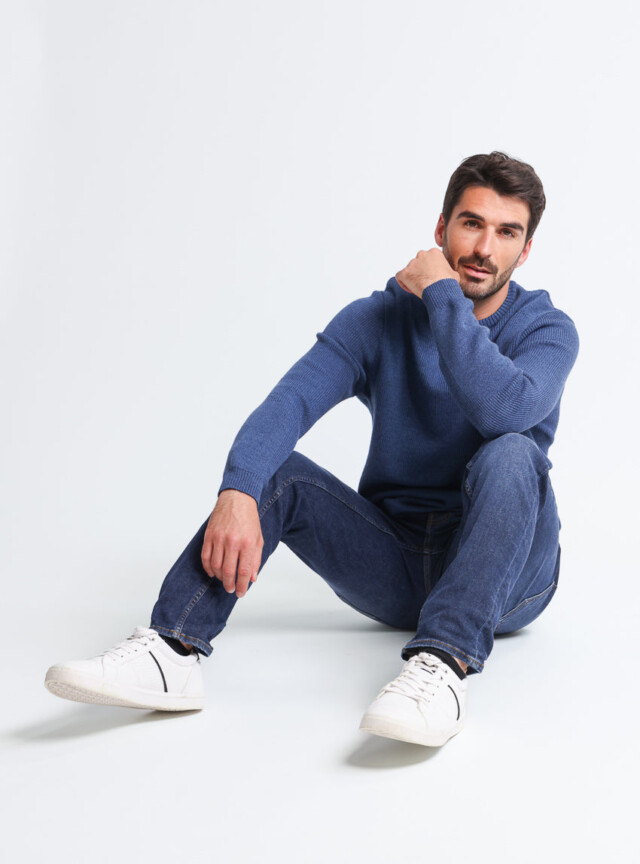 Maison Solfin - Pull homme col rond en laine bleu marine – 6