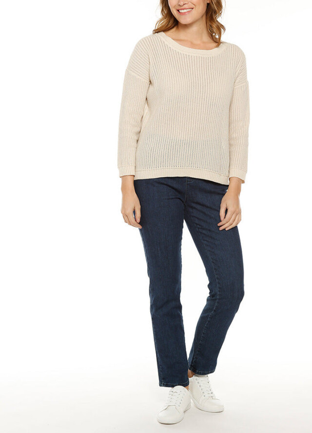 Maison-solfin - Pull femme coton ajouré beige lin – 48