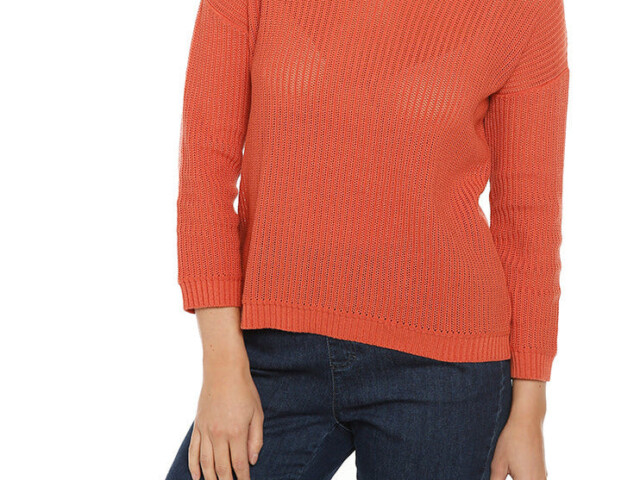 Maison-solfin - Pull femme coton ajouré orange ocre – 50