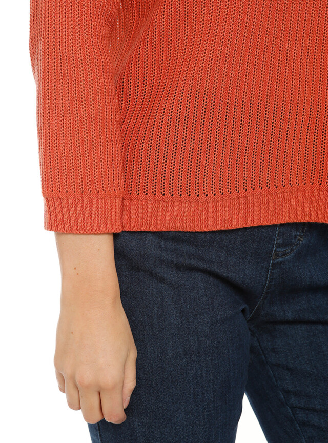 Maison-solfin - Pull femme coton ajouré orange ocre – 50